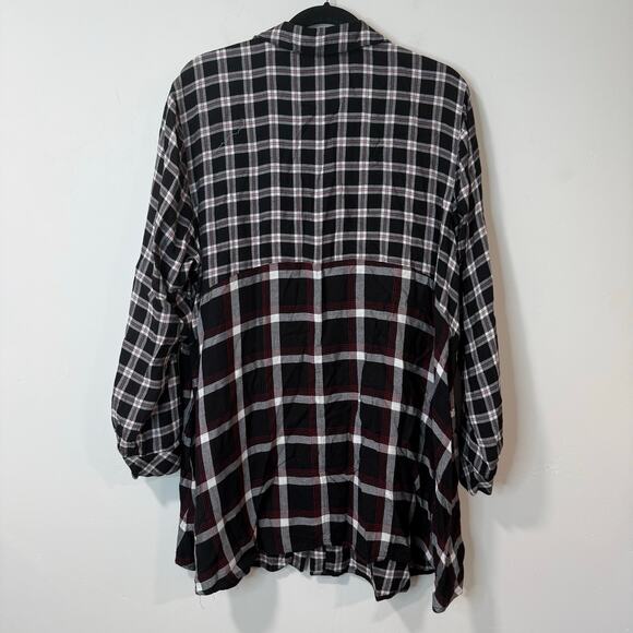 J. Jill Women's Tunic Top Shirt Dress Plaid Button Down LS Black Red Plus 2X - Picture 2 of 10